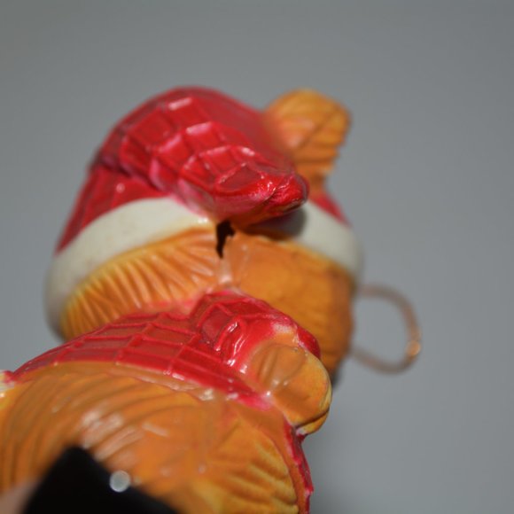 Vintage Mistletoe Plastic Teddy Bear Christmas Ornaments Lot of 2 Red Pajama Hat - Picture 7 of 9